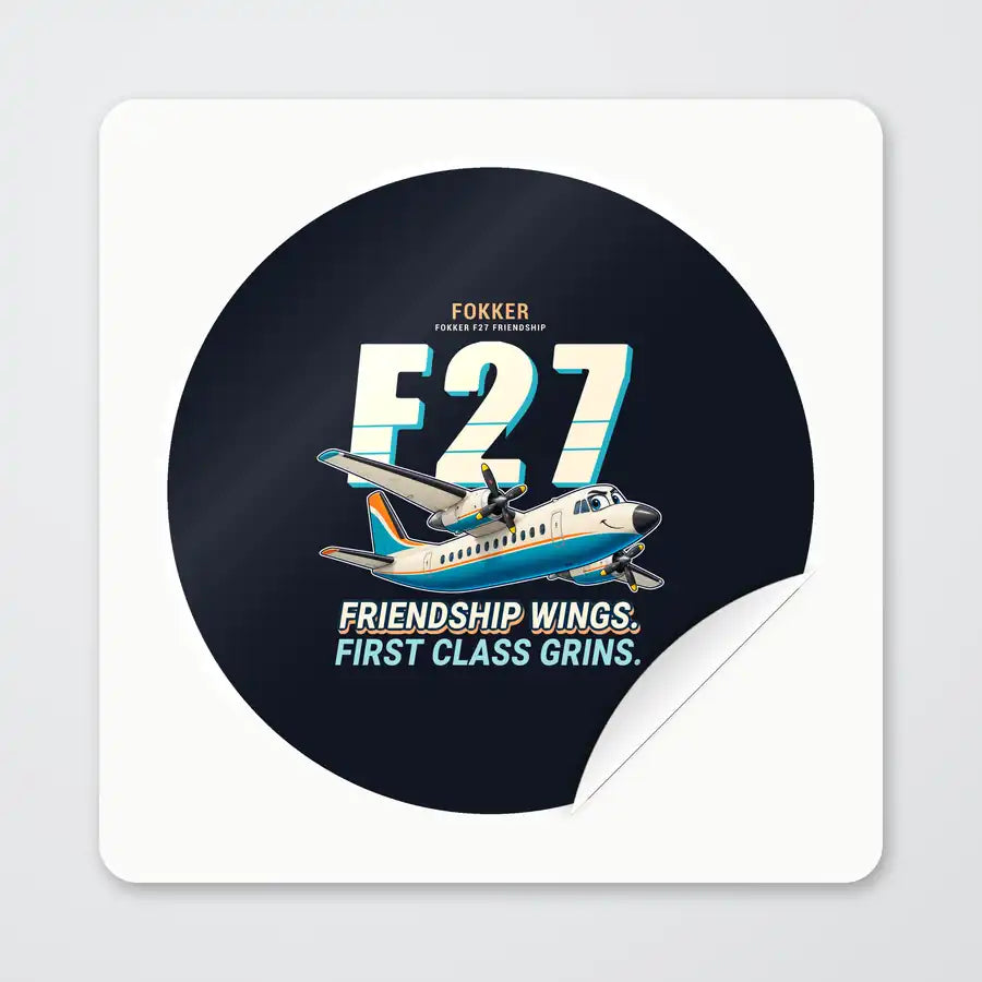 Fokker F27 Mark 500 Friendship - Cartoon - Circle Sticker - Peel