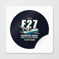 Thumbnail for Fokker F27 Mark 500 Friendship - Cartoon + Name - Circle Sticker - Peel