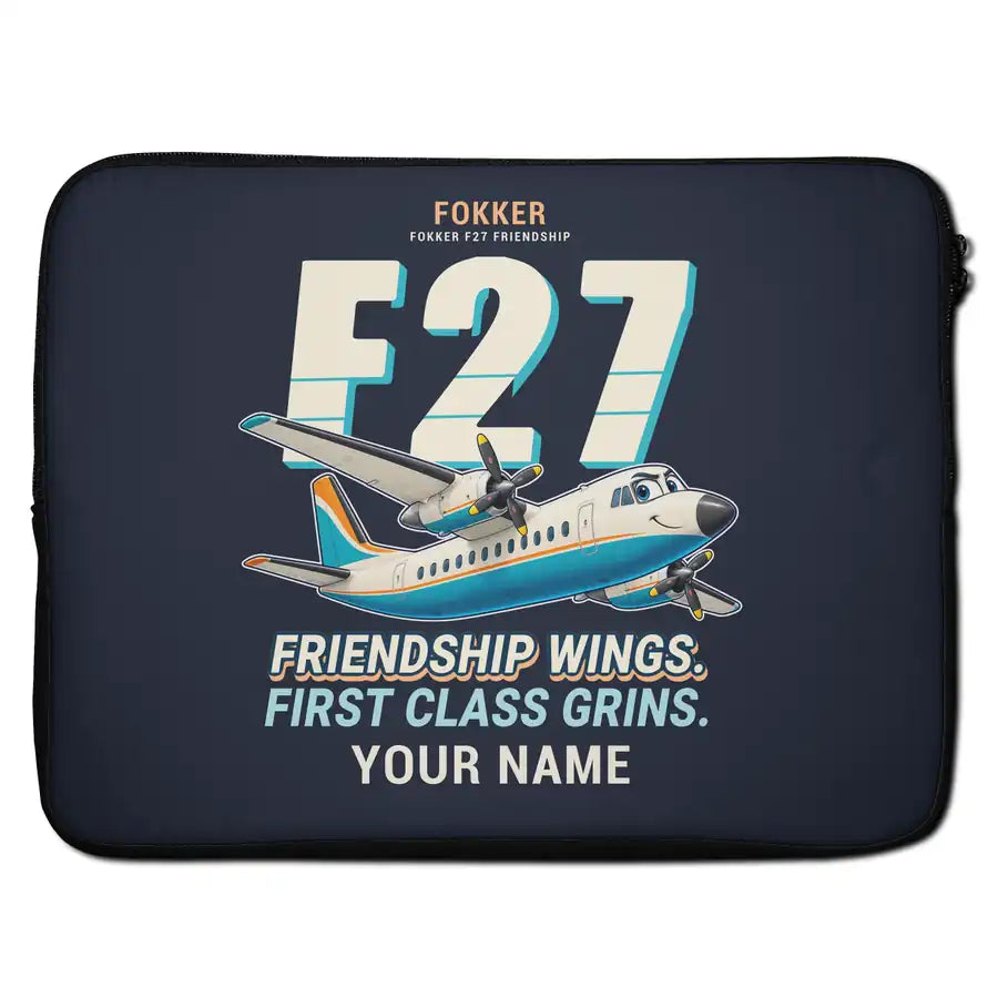 Fokker F27 Mark 500 Friendship - Cartoon + Name - Laptop Sleeve