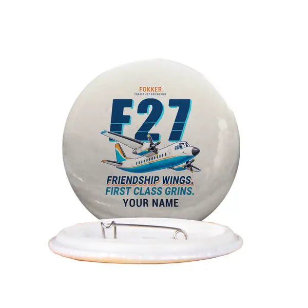 Fokker F27 Mark 500 Friendship - Cartoon + Name - Pin - Beige