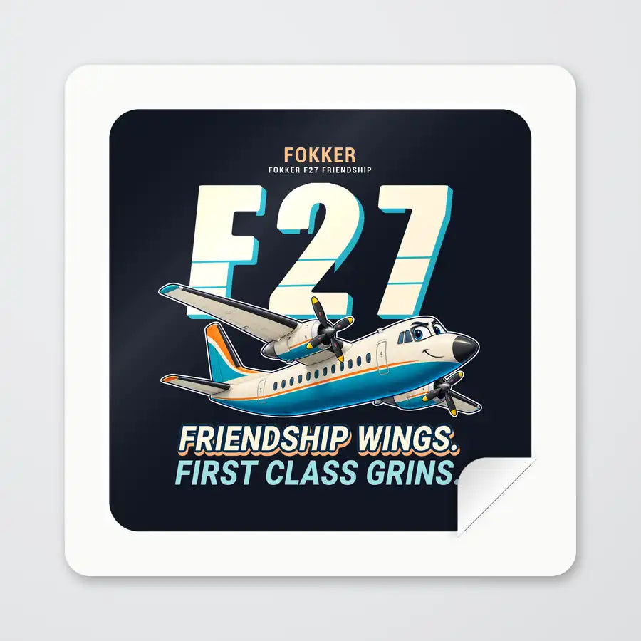 Fokker F27 Mark 500 Friendship - Cartoon - Square Sticker - Peel