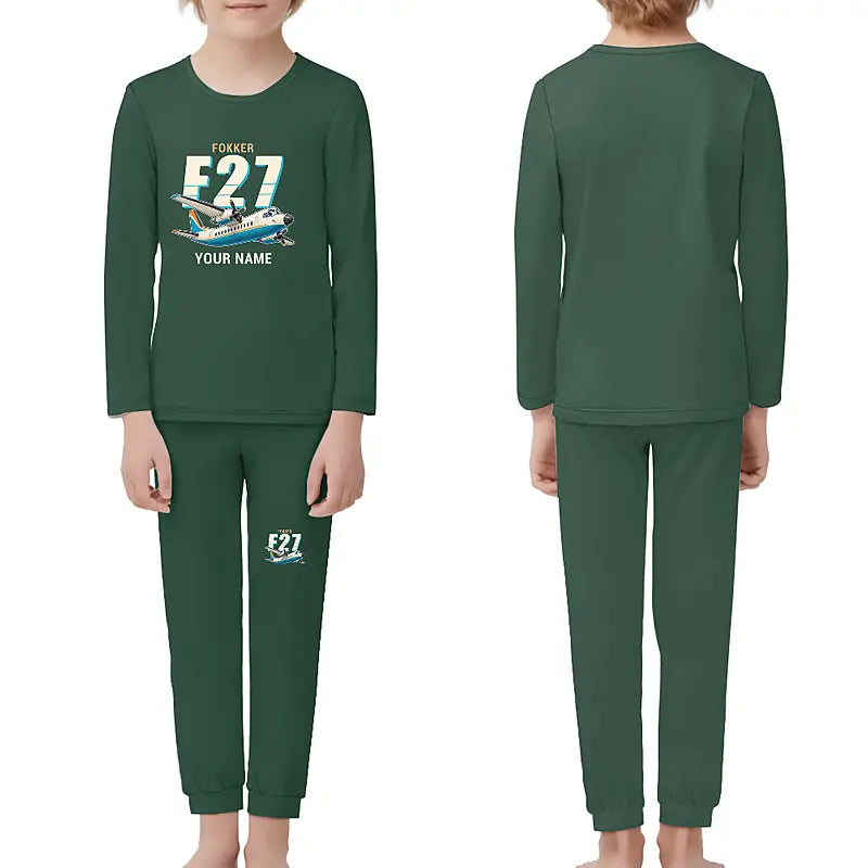 Fokker F27 Mark 500 Friendship - Children Pajamas - Cartoon Chest + Name - Dark Green