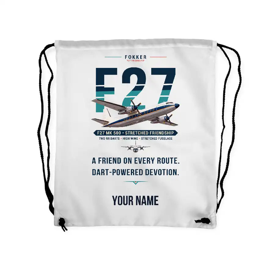 Fokker F27 Mark 500 Friendship - Drawstring Bag - Original + Name - White