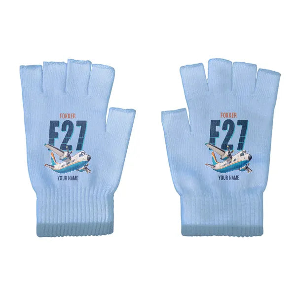 Fokker F27 Mark 500 Friendship - Gloves - Cut - Cartoon + Name - Light Blue