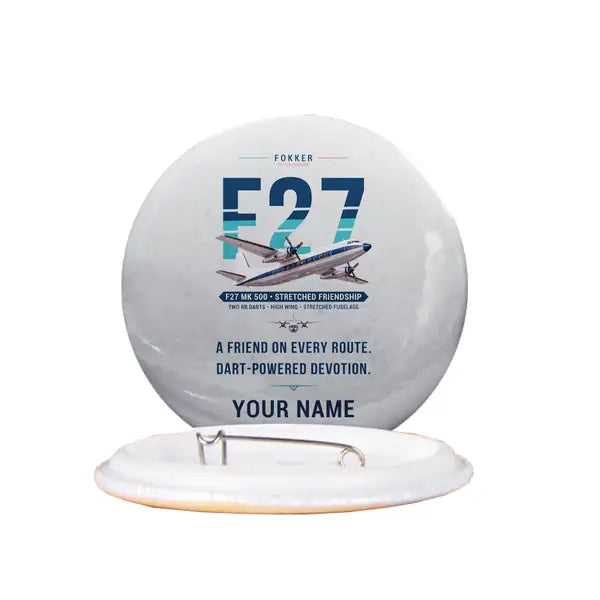 Fokker F27 Mark 500 Friendship - Original + Name - Pin - Light Gray