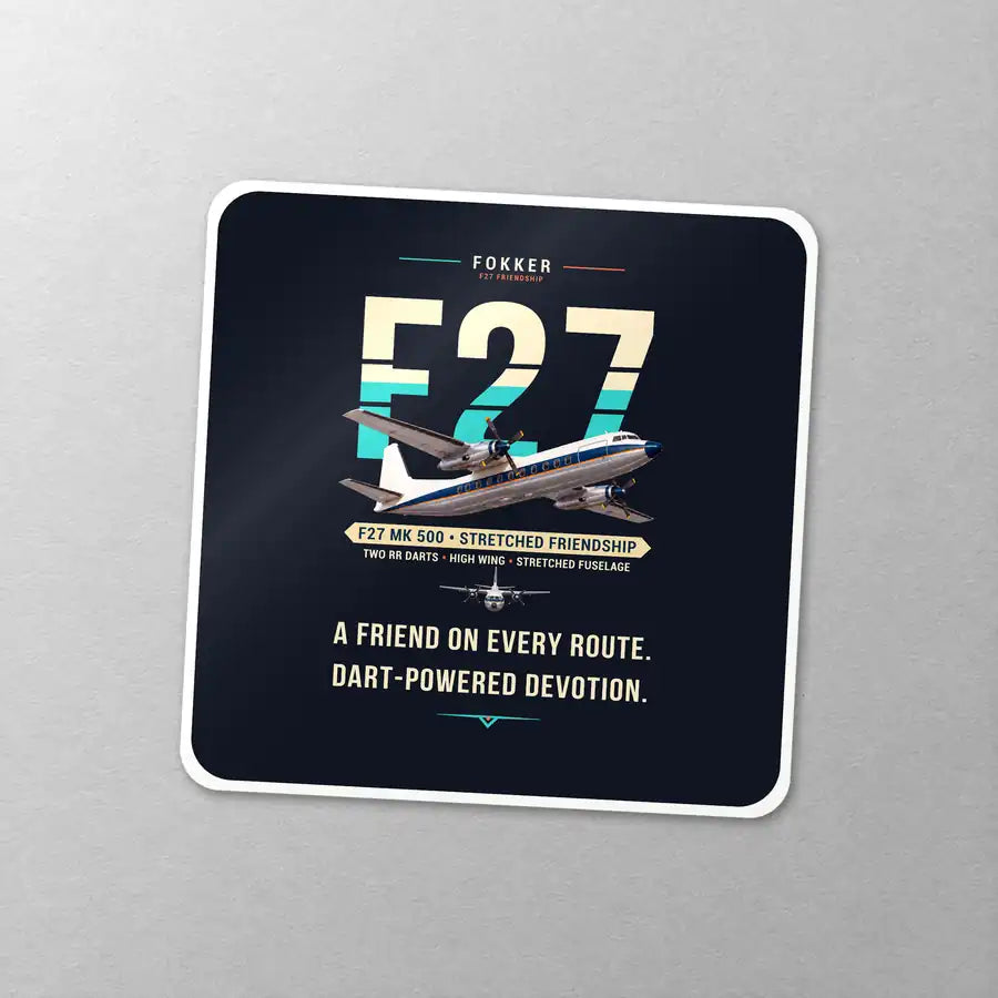 Fokker F27 Mark 500 Friendship - Original - Square Sticker - Close-up