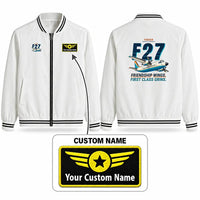 Thumbnail for Fokker F27 Mark 500 Friendship Stylish Jackets - Baseball Collar - Cartoon + Name - White