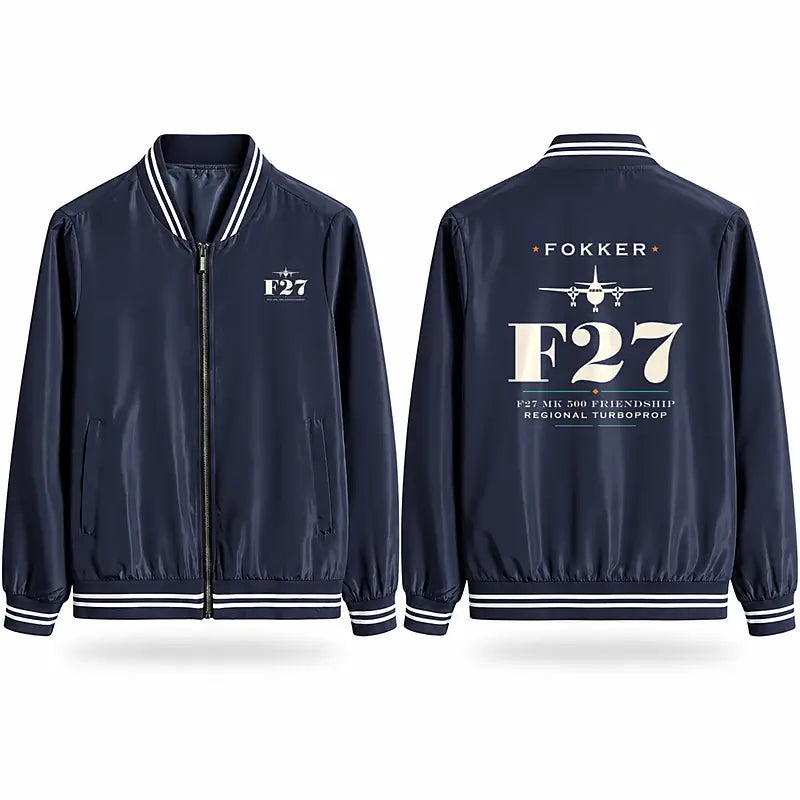 Fokker F27 Mark 500 Friendship Stylish Jackets - Baseball Collar - Heritage - Navy Blue