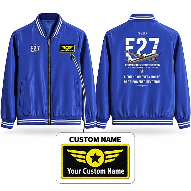 Fokker F27 Mark 500 Friendship Stylish Jackets - Baseball Collar - Original + Name - Royal Blue