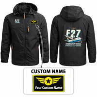 Thumbnail for Fokker F27 Mark 500 Friendship Stylish Jackets - Hooded Windbreaker - Cartoon + Name - Black