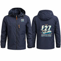 Thumbnail for Fokker F27 Mark 500 Friendship Stylish Jackets - Hooded Windbreaker - Cartoon - Navy Blue