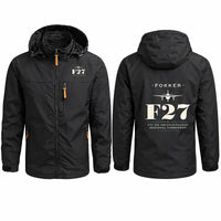 Thumbnail for Fokker F27 Mark 500 Friendship Stylish Jackets - Hooded Windbreaker - Heritage - Black