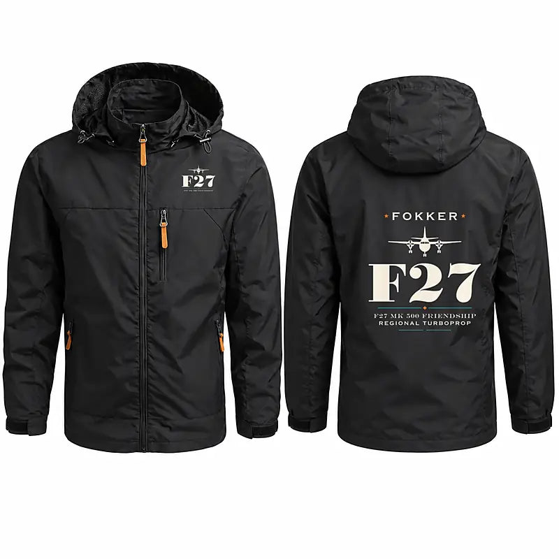 Fokker F27 Mark 500 Friendship Stylish Jackets - Hooded Windbreaker - Heritage - Black