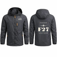 Thumbnail for Fokker F27 Mark 500 Friendship Stylish Jackets - Hooded Windbreaker - Heritage - Charcoal