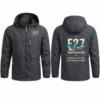 Thumbnail for Fokker F27 Mark 500 Friendship Stylish Jackets - Hooded Windbreaker - Original - Charcoal