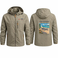 Thumbnail for Fokker F27 Mark 500 Friendship Stylish Jackets - Hooded Windbreaker - Poster - Khaki