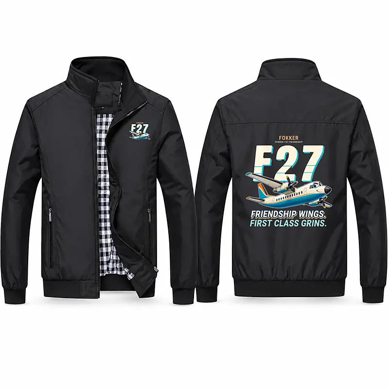 Fokker F27 Mark 500 Friendship Stylish Jackets - Stand Collar - Cartoon - Black