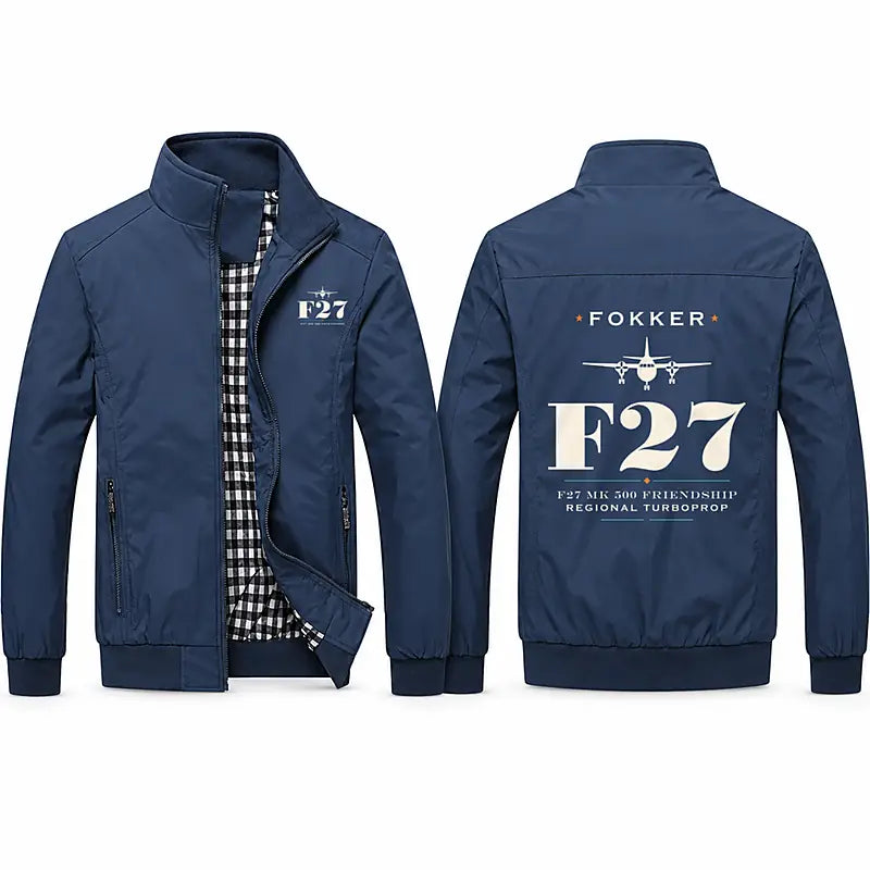 Fokker F27 Mark 500 Friendship Stylish Jackets - Stand Collar - Heritage - Navy Blue