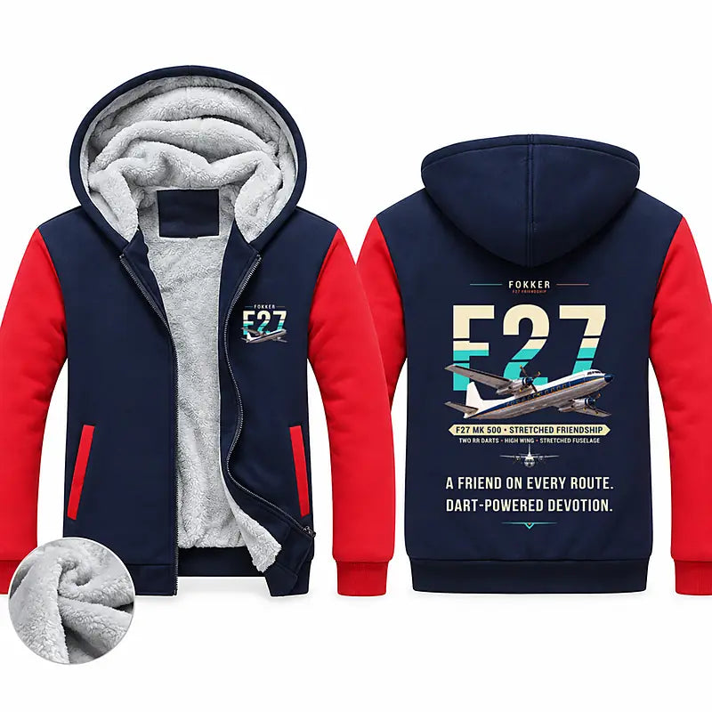 Fokker F27 Mark 500 Friendship Zipped Sweatshirts - Original - Navy & Red