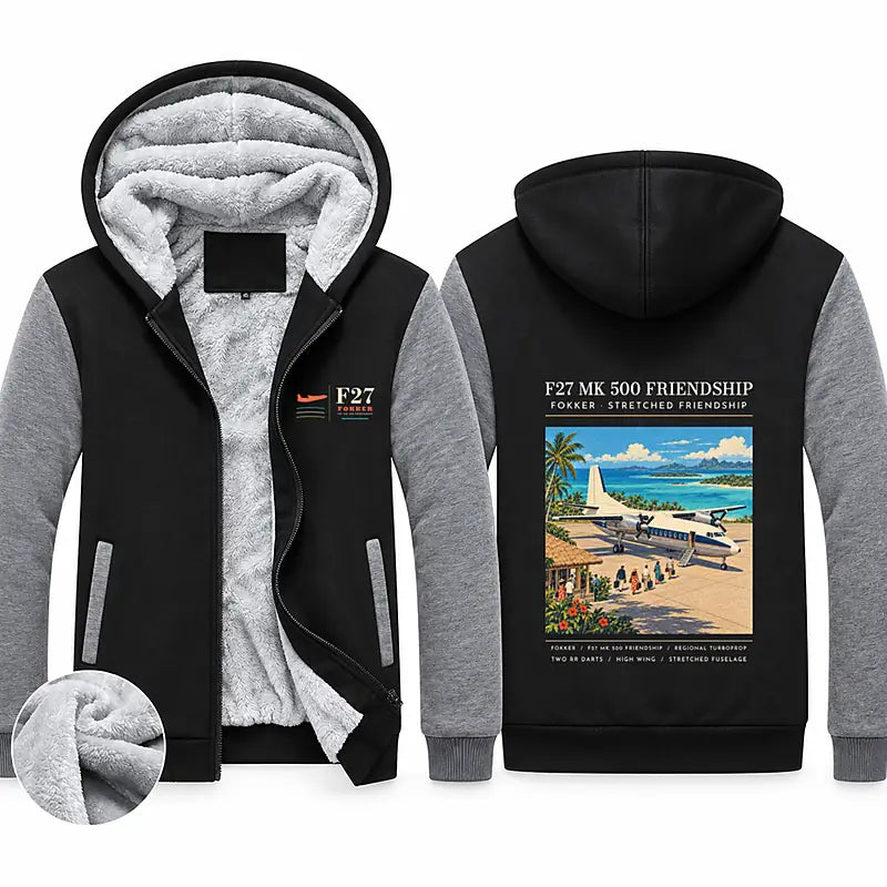 Fokker F27 Mark 500 Friendship Zipped Sweatshirts - Poster - Black & Gray
