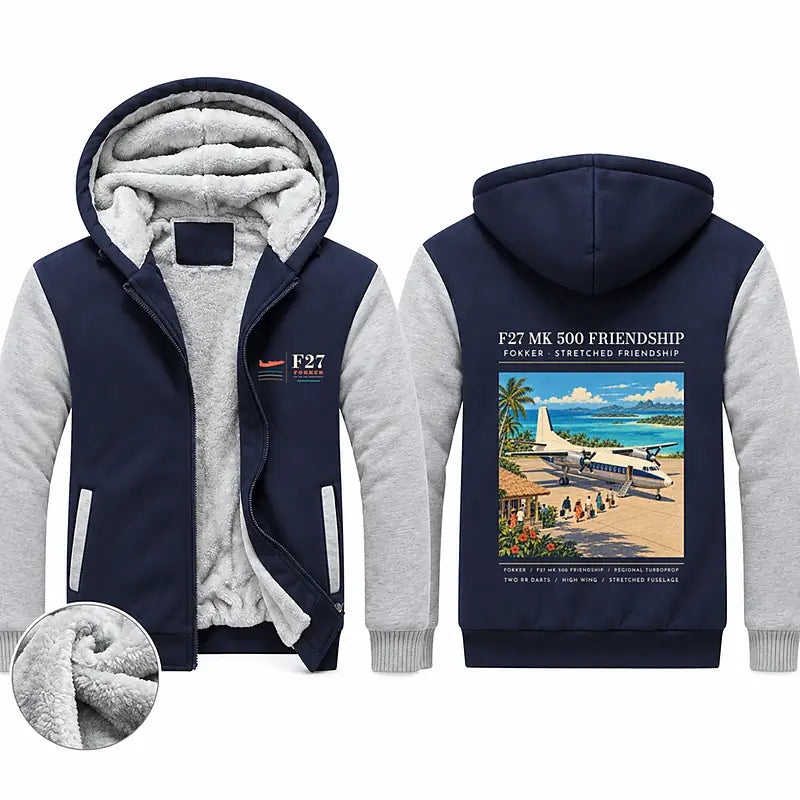 Fokker F27 Mark 500 Friendship Zipped Sweatshirts - Poster - Navy & Gray