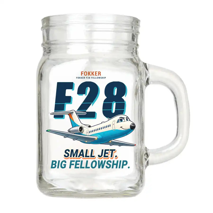 Fokker F28 Mark 4000 Fellowship - Cartoon - Cocktail Glass (Mason Jar)