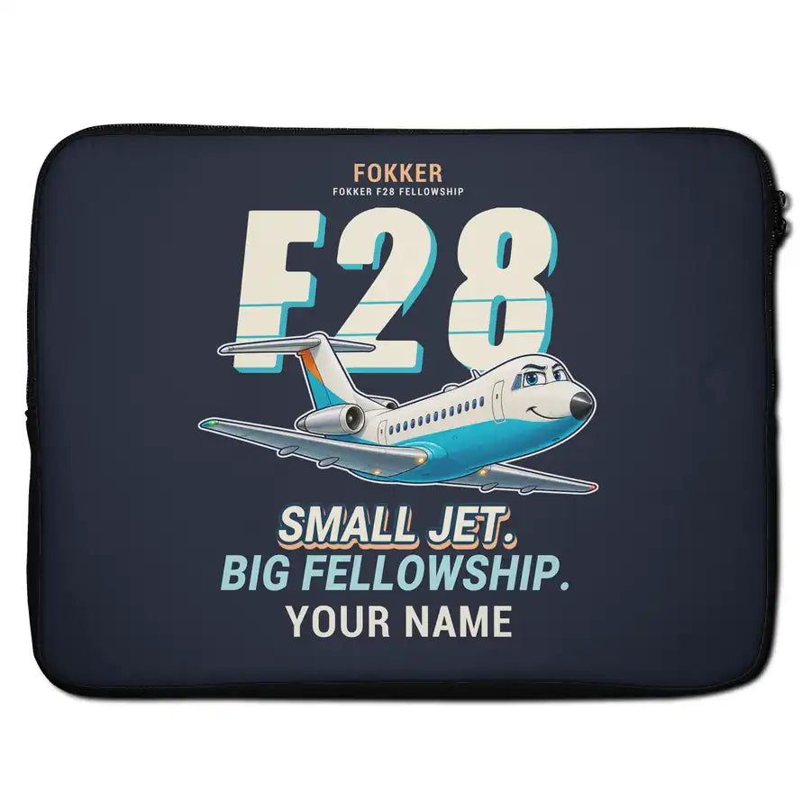 Fokker F28 Mark 4000 Fellowship - Cartoon + Name - Laptop Sleeve