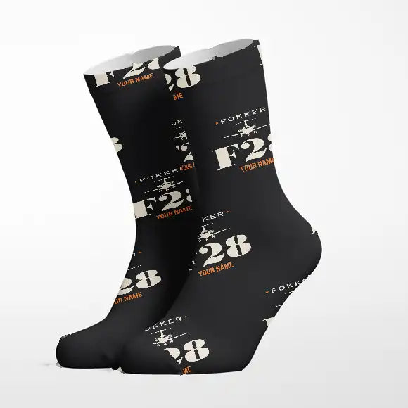 Fokker F28 Mark 4000 Fellowship - Heritage + Name - Socks - Black