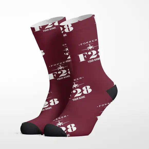 Fokker F28 Mark 4000 Fellowship - Heritage + Name - Socks - Burgundy
