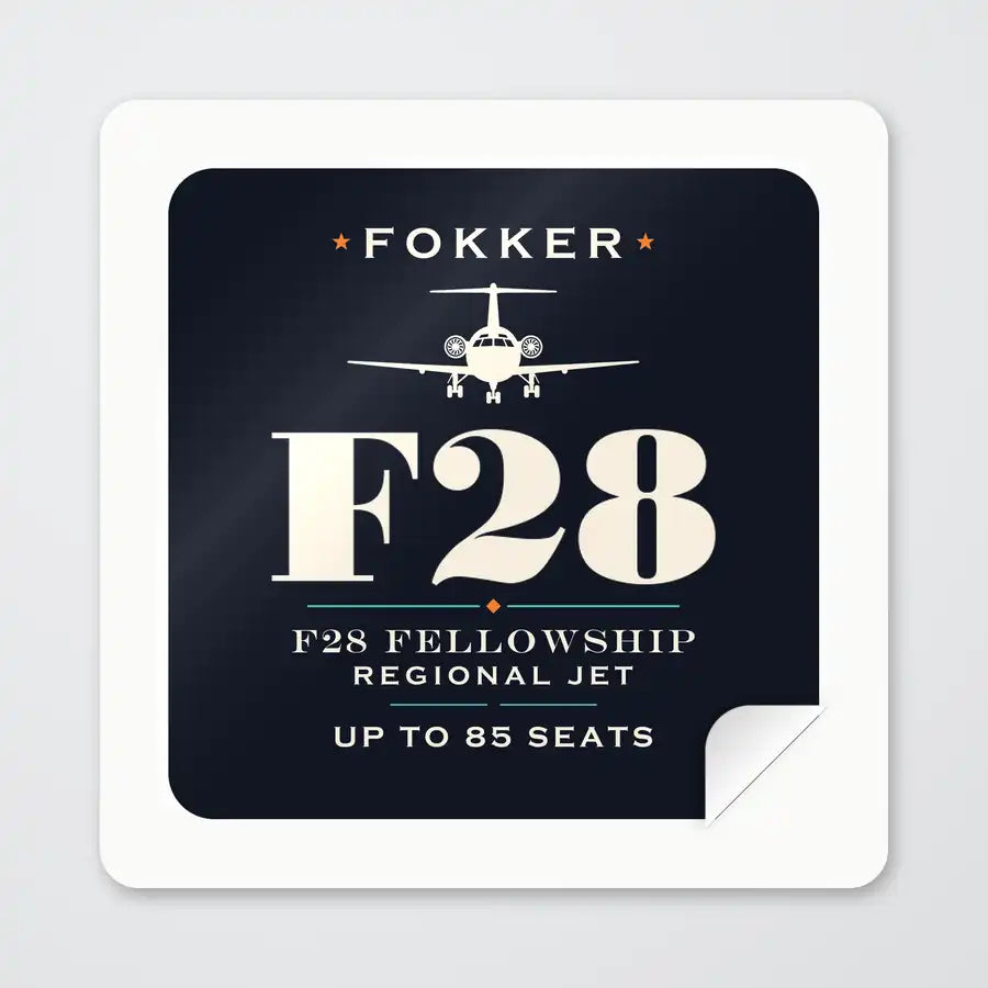 Fokker F28 Mark 4000 Fellowship - Heritage - Square Sticker - Peel