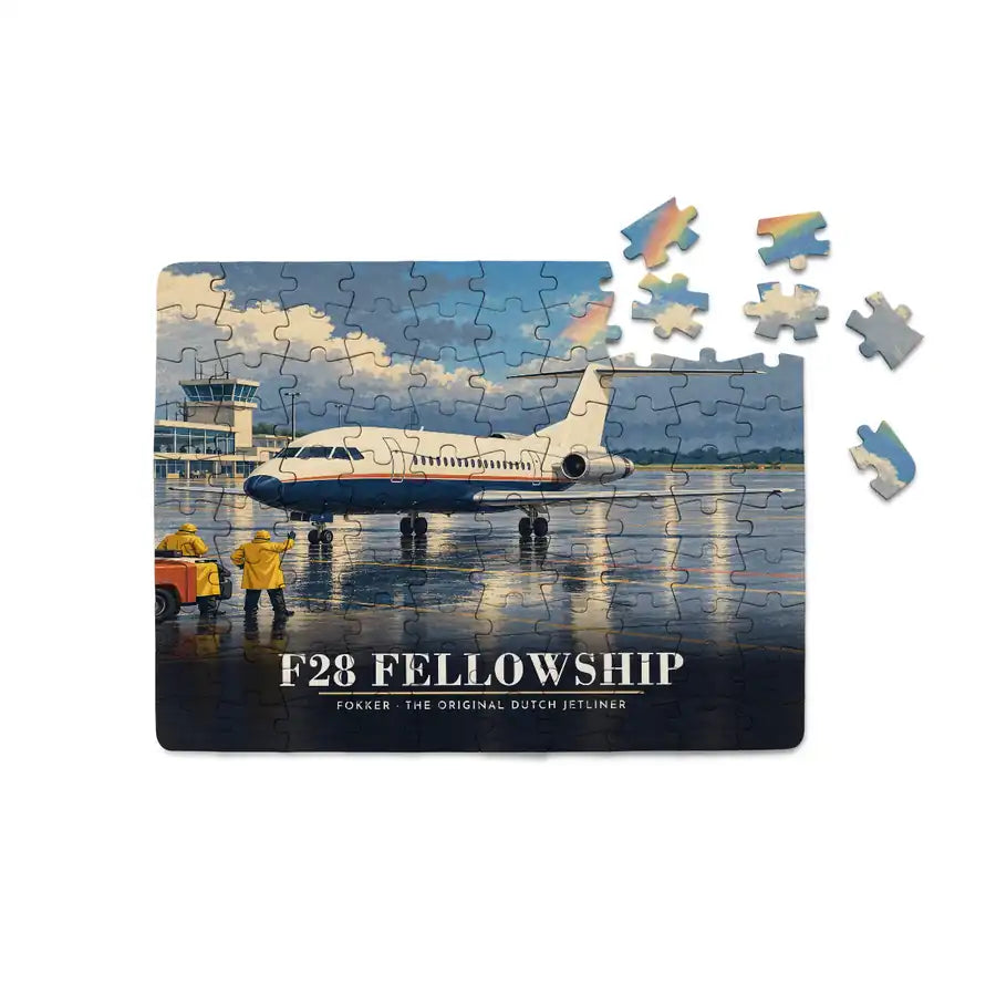 Fokker F28 Mark 4000 Fellowship - Horizontal + Text - Canvas Puzzle