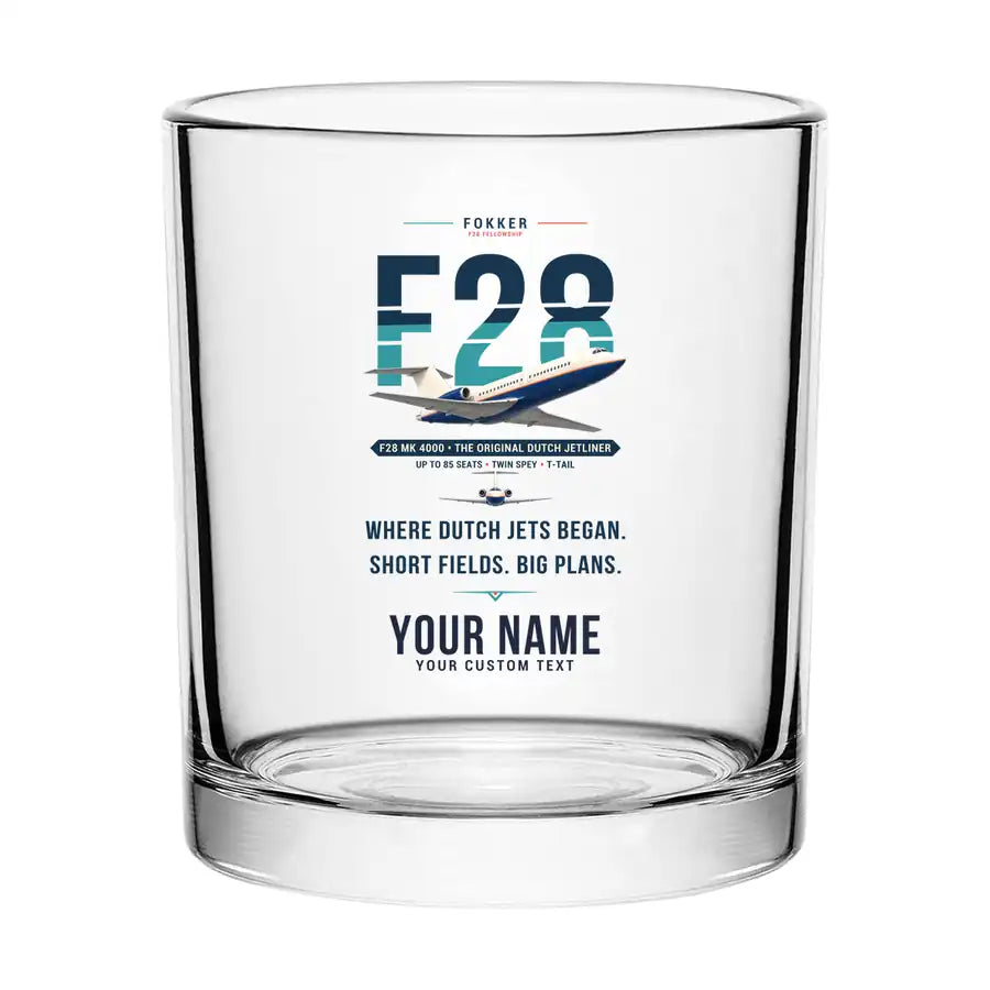 Fokker F28 Mark 4000 Fellowship - Original + Name - Special Whiskey Glass