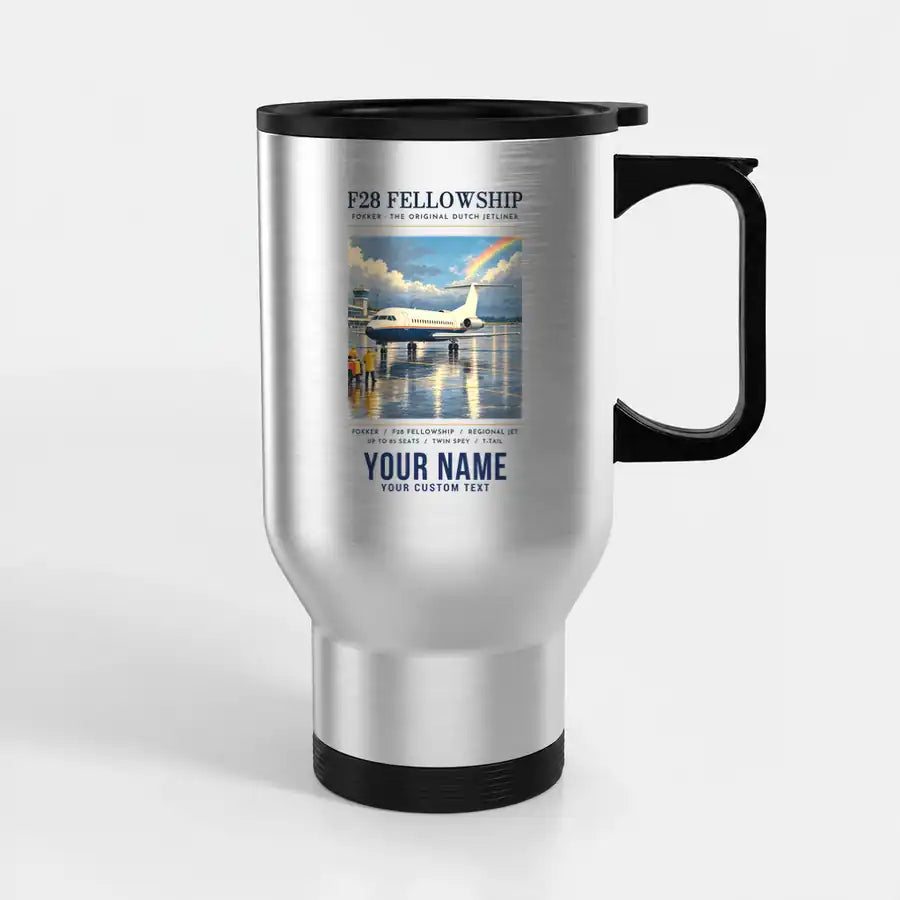 Fokker F28 Mark 4000 Fellowship - Poster + Name - Stainless Steel with Holder - Silver