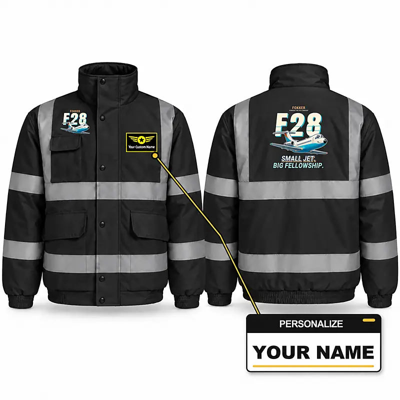 Fokker F28 Mark 4000 Fellowship Reflective Winter Jackets - Cartoon + Name - Black