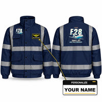 Thumbnail for Fokker F28 Mark 4000 Fellowship Reflective Winter Jackets - Cartoon + Name - Navy Blue