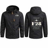 Thumbnail for Fokker F28 Mark 4000 Fellowship Stylish Jackets - Hooded Windbreaker - Heritage - Black