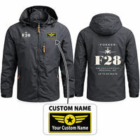 Thumbnail for Fokker F28 Mark 4000 Fellowship Stylish Jackets - Hooded Windbreaker - Heritage + Name - Charcoal
