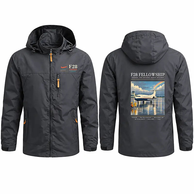 Fokker F28 Mark 4000 Fellowship Stylish Jackets - Hooded Windbreaker - Poster - Charcoal