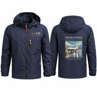 Thumbnail for Fokker F28 Mark 4000 Fellowship Stylish Jackets - Hooded Windbreaker - Poster - Navy Blue