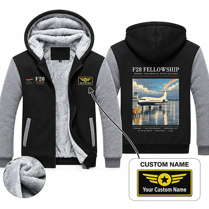 Fokker F28 Mark 4000 Fellowship Zipped Sweatshirts - Poster + Name - Black & Gray