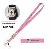 Thumbnail for Fokker 50 seat belt lanyard - pink with name