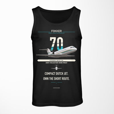 Fokker 70 design on black tank top