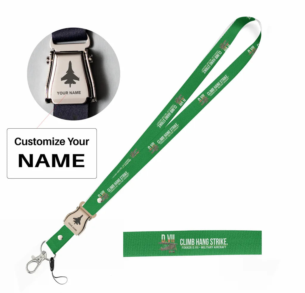 Fokker D.VII seat belt lanyard - green with name