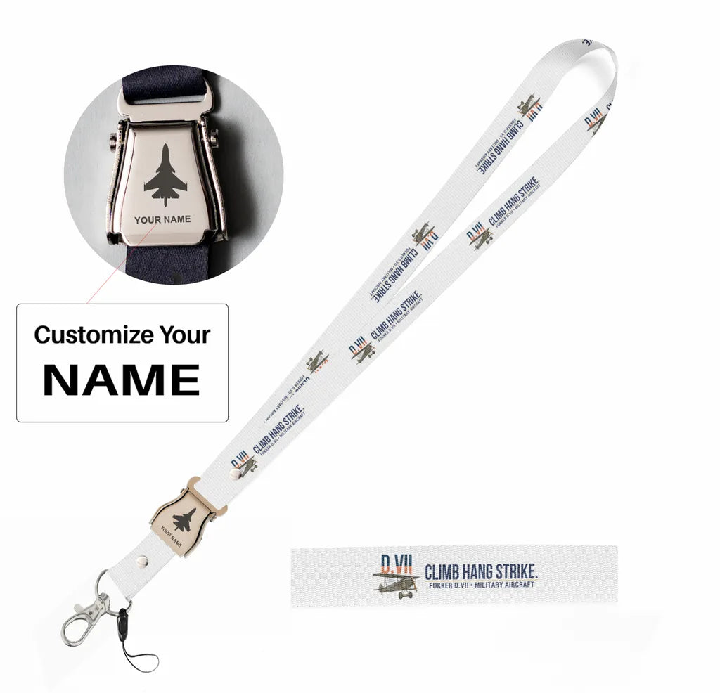 Fokker D.VII seat belt lanyard - white with name