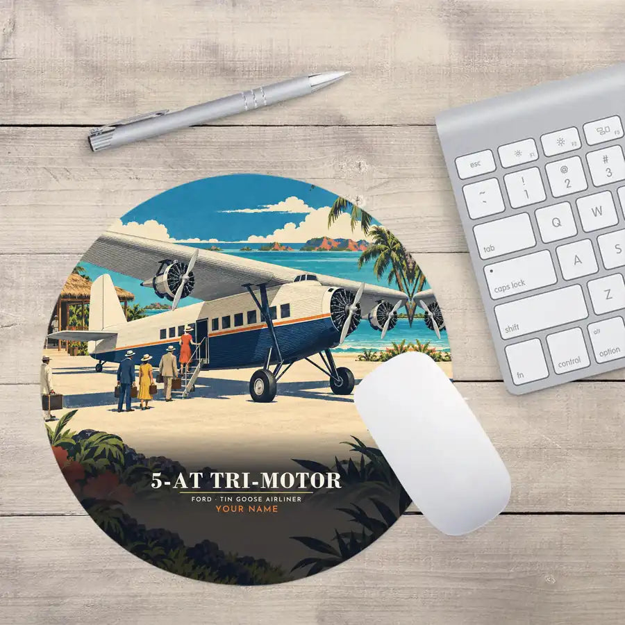 Ford 5-AT Tri-Motor - 3D + Name - Round Mouse Pad - Full Print