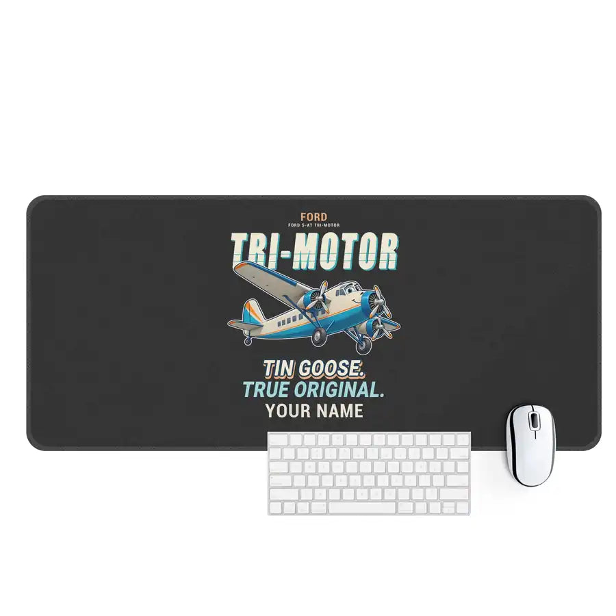 Ford 5-AT Tri-Motor - Cartoon + Name - Desk Mat - Black
