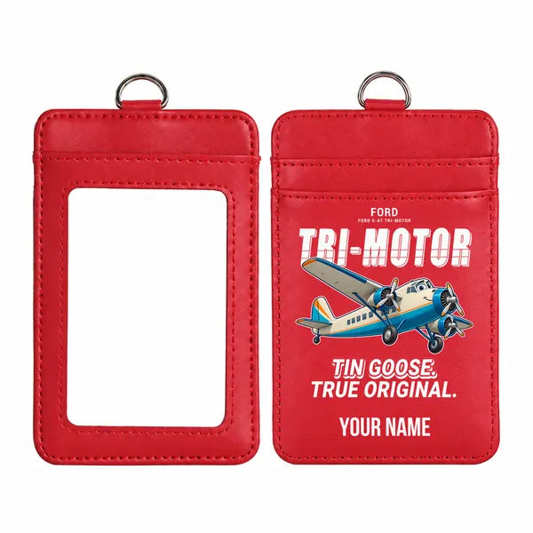 Ford 5-AT Tri-Motor - Cartoon - ID Card Holder - Red + Name