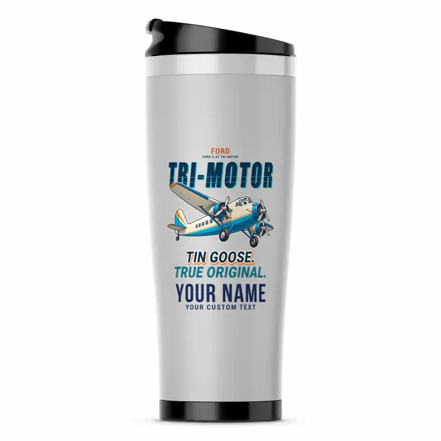 Ford 5-AT Tri-Motor - Cartoon + Name - Stainless Steel (No Holder) - Light Gray