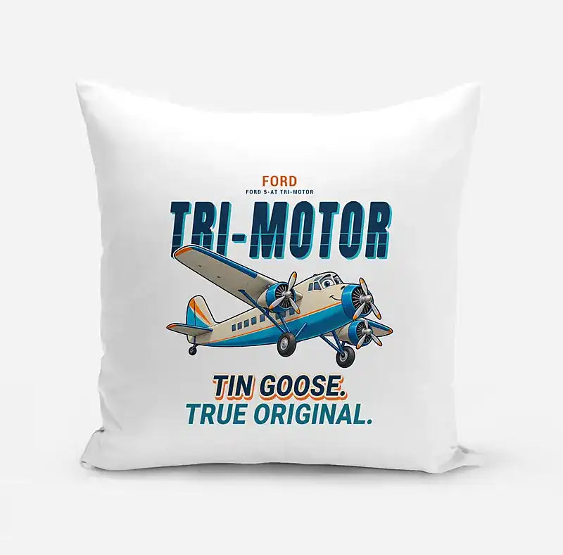 Ford 5-AT Tri-Motor - Cartoon - Pillow - White