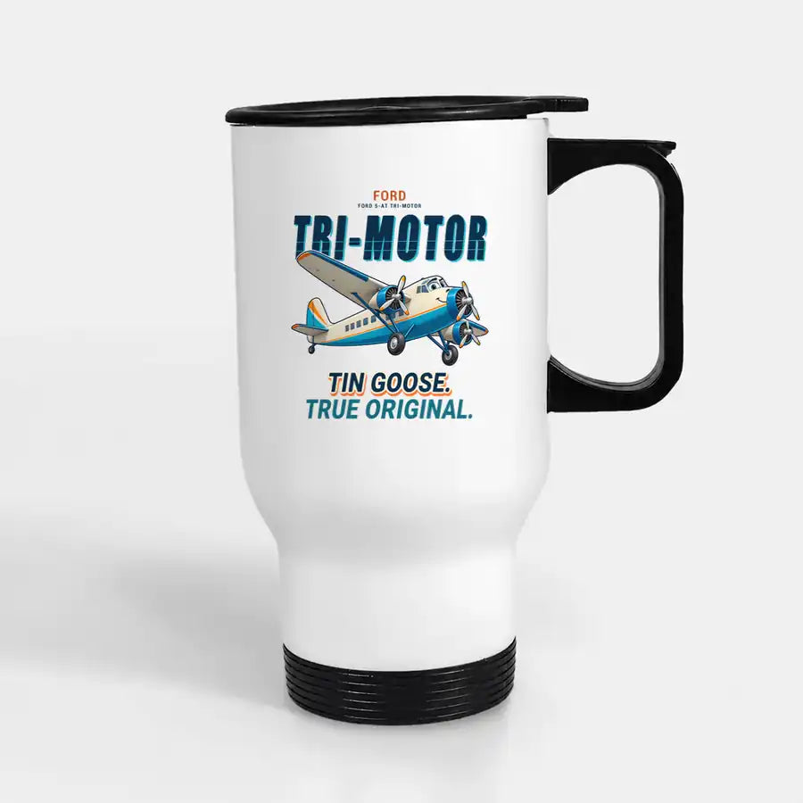 Ford 5-AT Tri-Motor - Cartoon - Stainless Steel with Holder - White
